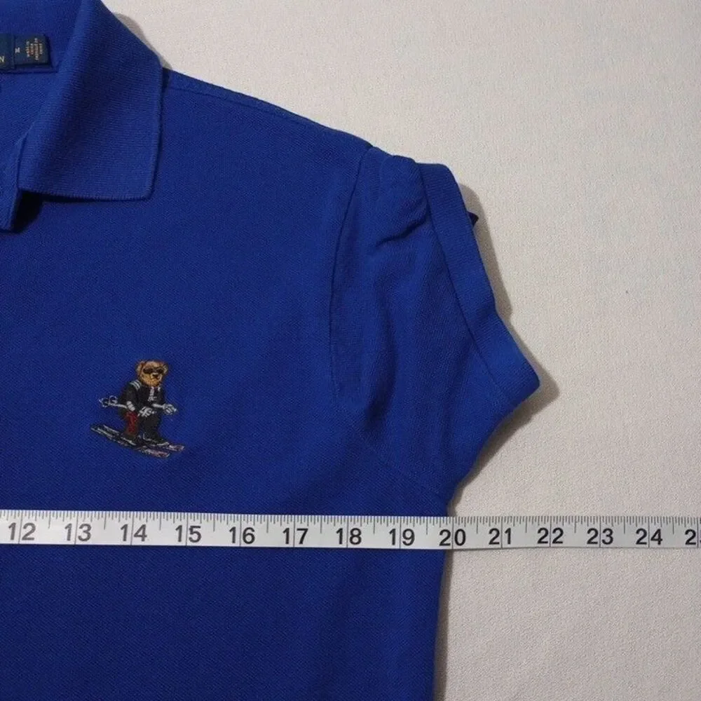 Ralph Lauren Men's Medium Skiing‎ Bear Polo Shirt Blue Short Sleeve
